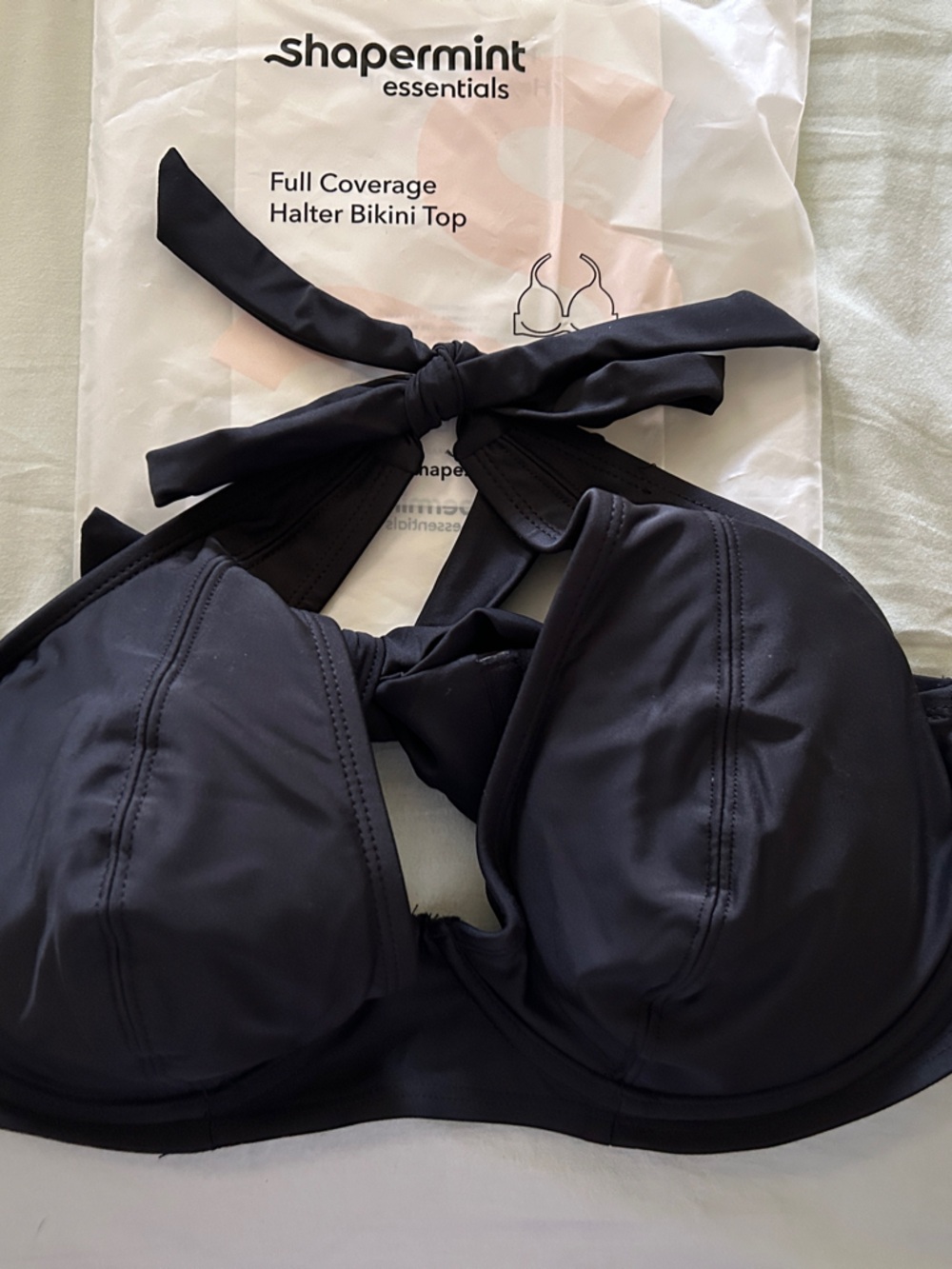 Shapermint Full Coverage Halter Bikini Top in Black